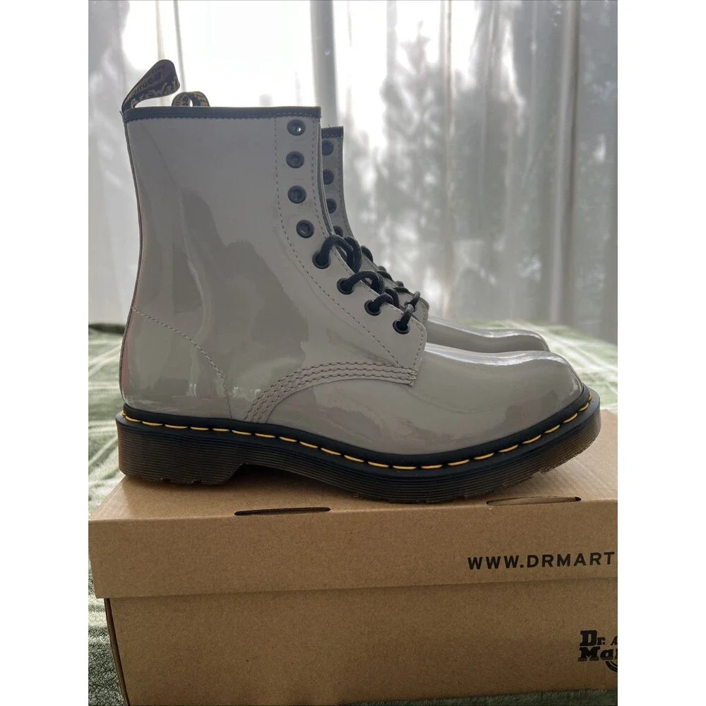 Dr Martens 1460 Patent Leather Boots 'Gray', Size: 10 (Women) NEW in BOX! - Picture 2 of 8